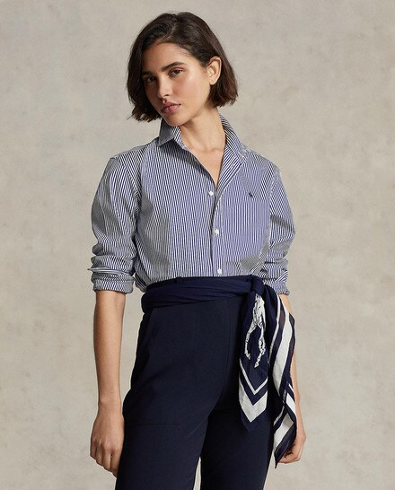 Camiseta De Mujer Cecil Con Rayas De Galón – Manga 3/4, Cuello Embudo, Tejido Cupro Touch Suave