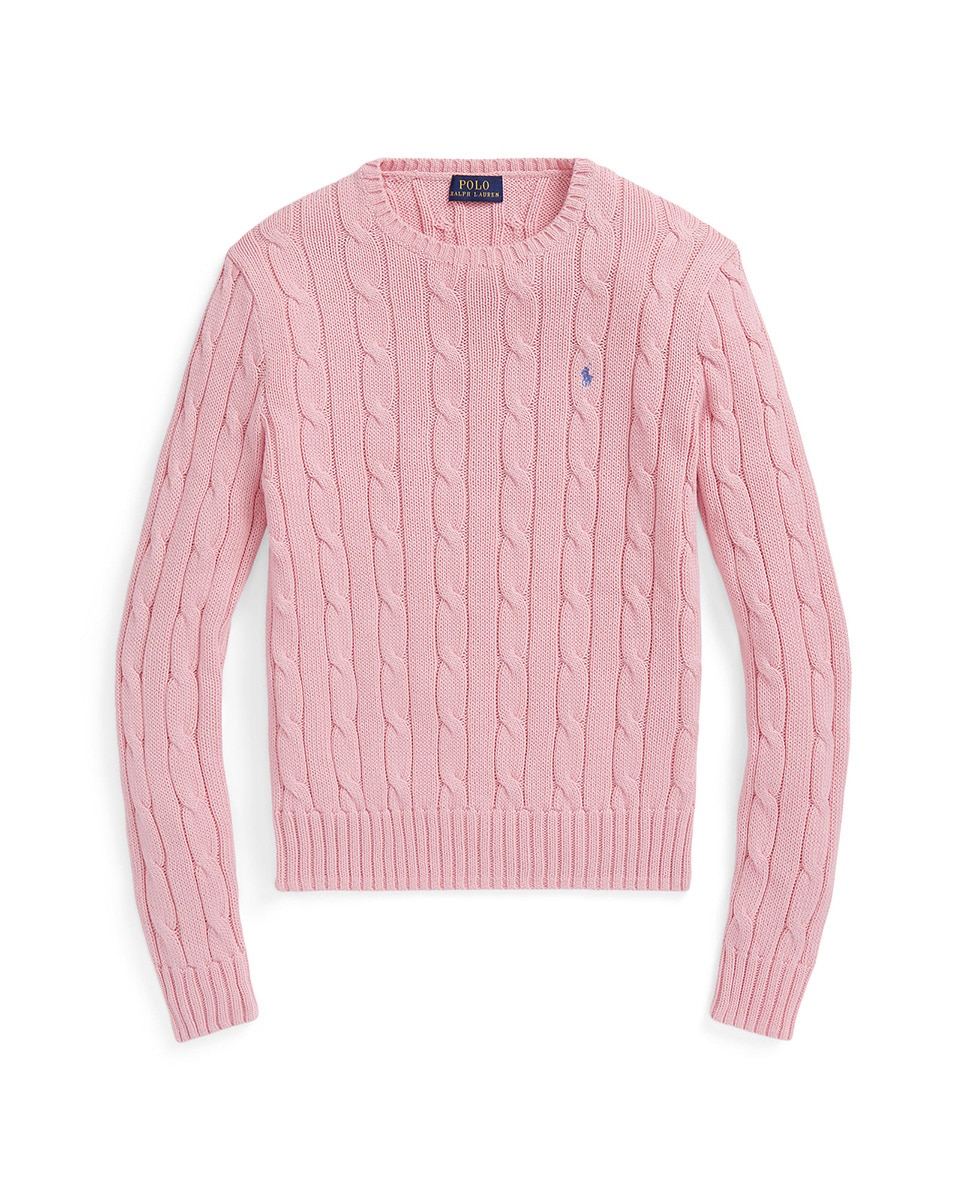 Camisola de malha do cabo em algodão Rosa-5