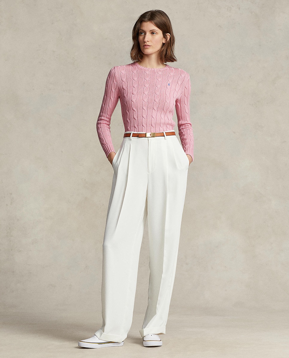 Camisola de malha do cabo em algodão Rosa-6