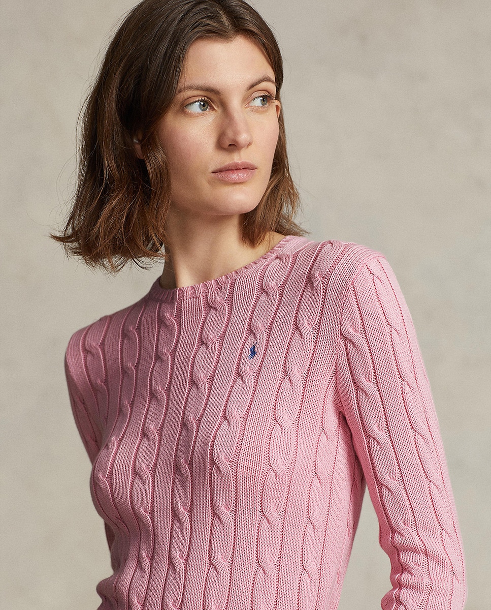 Camisola de malha do cabo em algodão Rosa-4