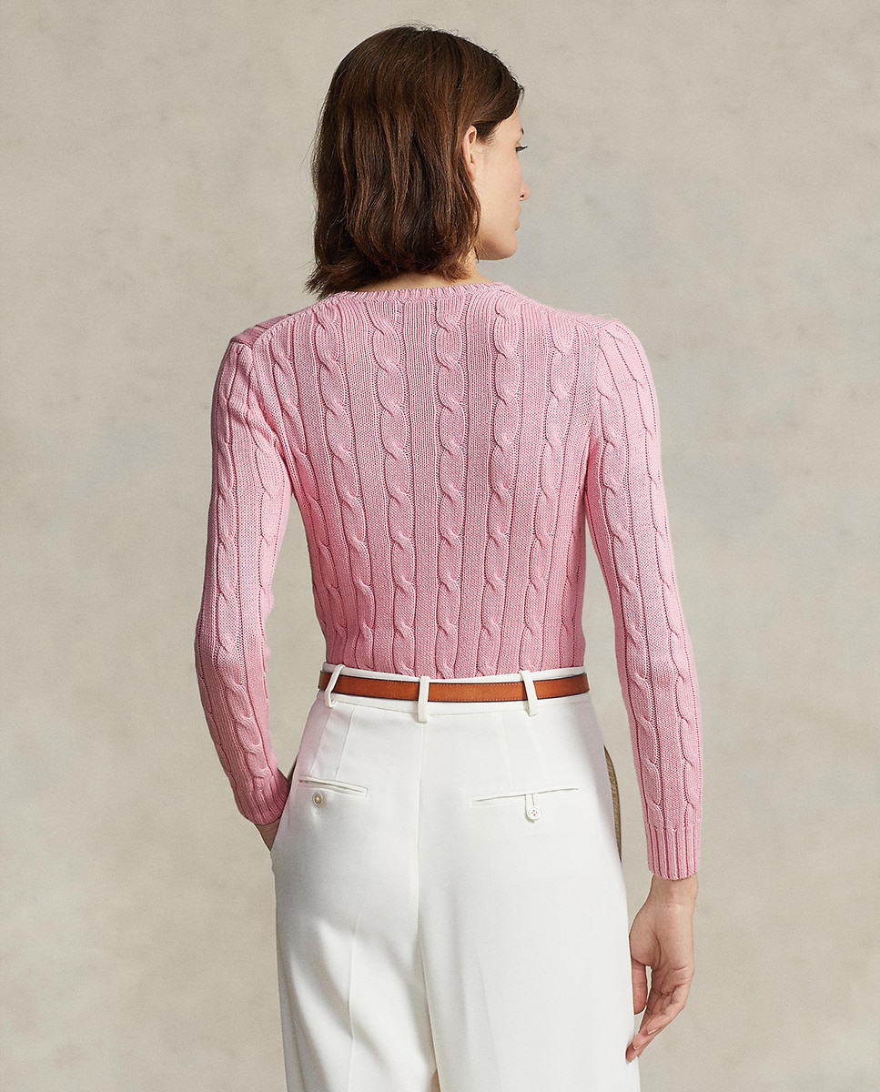 Camisola de malha do cabo em algodão Rosa-3