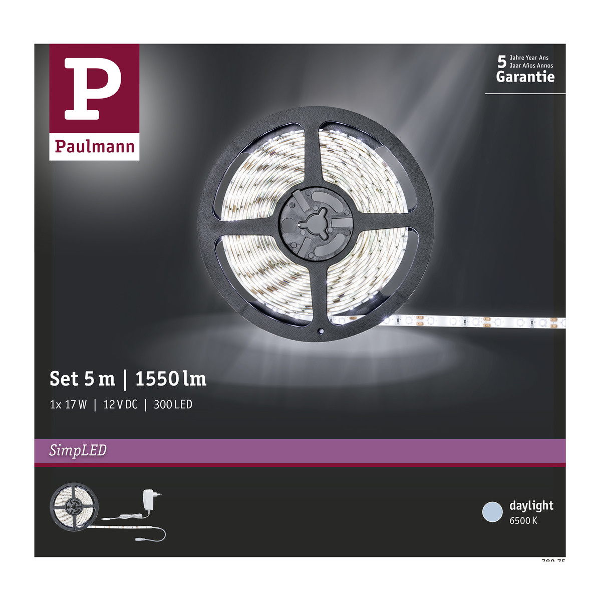 Tira LED 5 m luz fría 17 W 1500 5