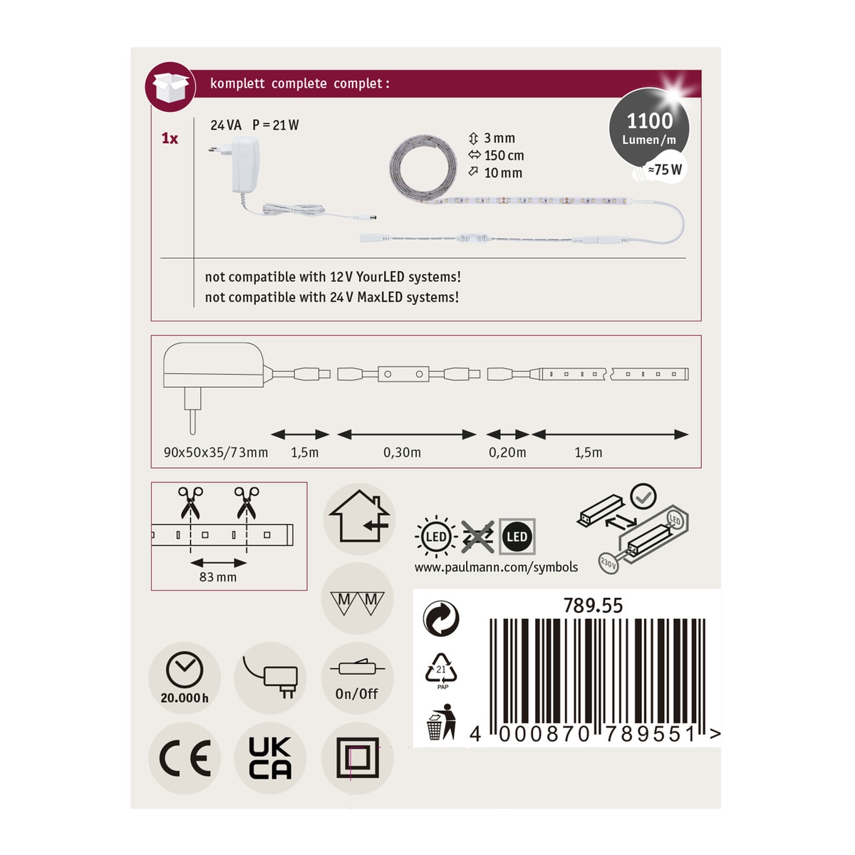 Tira LED regulable 1,5 m 3000K 11