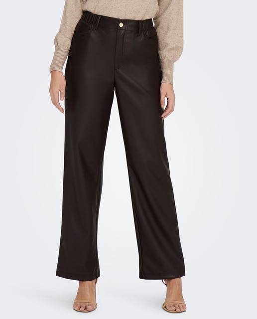 Imagen 0 de Pantalón ancho de polipiel de mujer