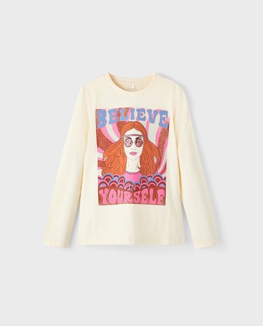 Imagen 0 de Camiseta de niña de manga larga con purpurina