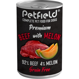 Alimento Húmido para Cão sabor Bife e Melão lata 400 g - Petfield