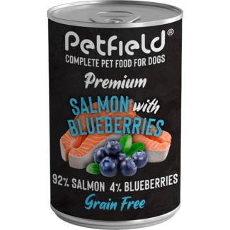 Alimento Húmido para Cão sabor Salmão e Mirtilo lata 400 g - Petfield