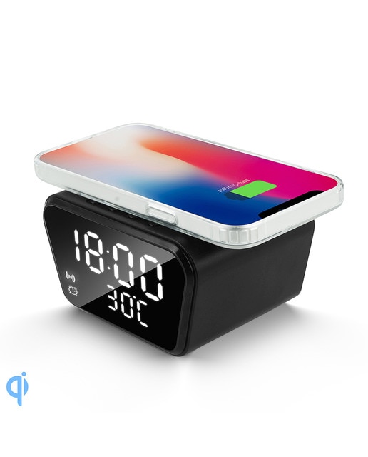 Imagen 0 de Despertador digital con cargador Qi incorporado 15W. Con fecha, hora, temperatura