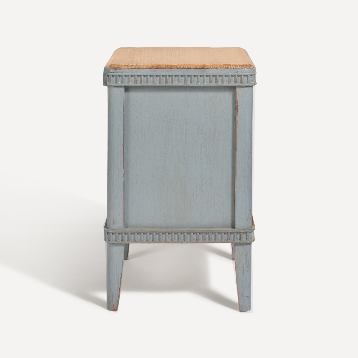 Mesa de Cabeceira de Pinho Reciclado com 3 Gavetas Amelia Azul Envelhecido-3