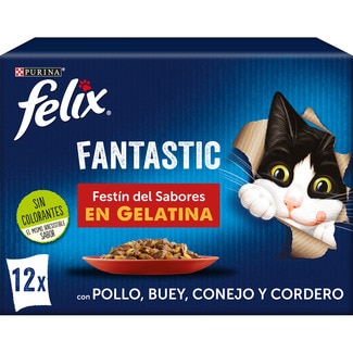 Fantastic selección de carnes en gelatina para gatos 12 sobres 85 g - Felix