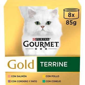 Gold Terrine comida húmeda para gatos surtido para gato 8 unidades lata 85 g - Gourmet