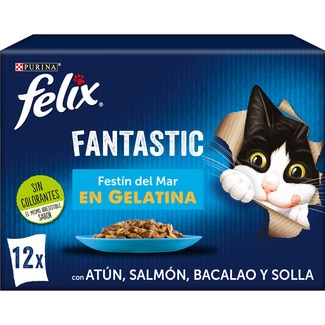 Fantastic comida húmeda para gatos selección de pescados en gelatina caja 12 bolsas 85 g - Felix
