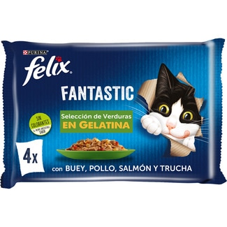 Fantastic comida húmeda para gatos selección de verduras en gelatina 4 bolsas 85 g - Felix