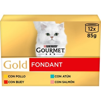 Gold Fondant comida húmeda para gatos surtido de carnes y pescados caja 12 latas 85 g - Gourmet