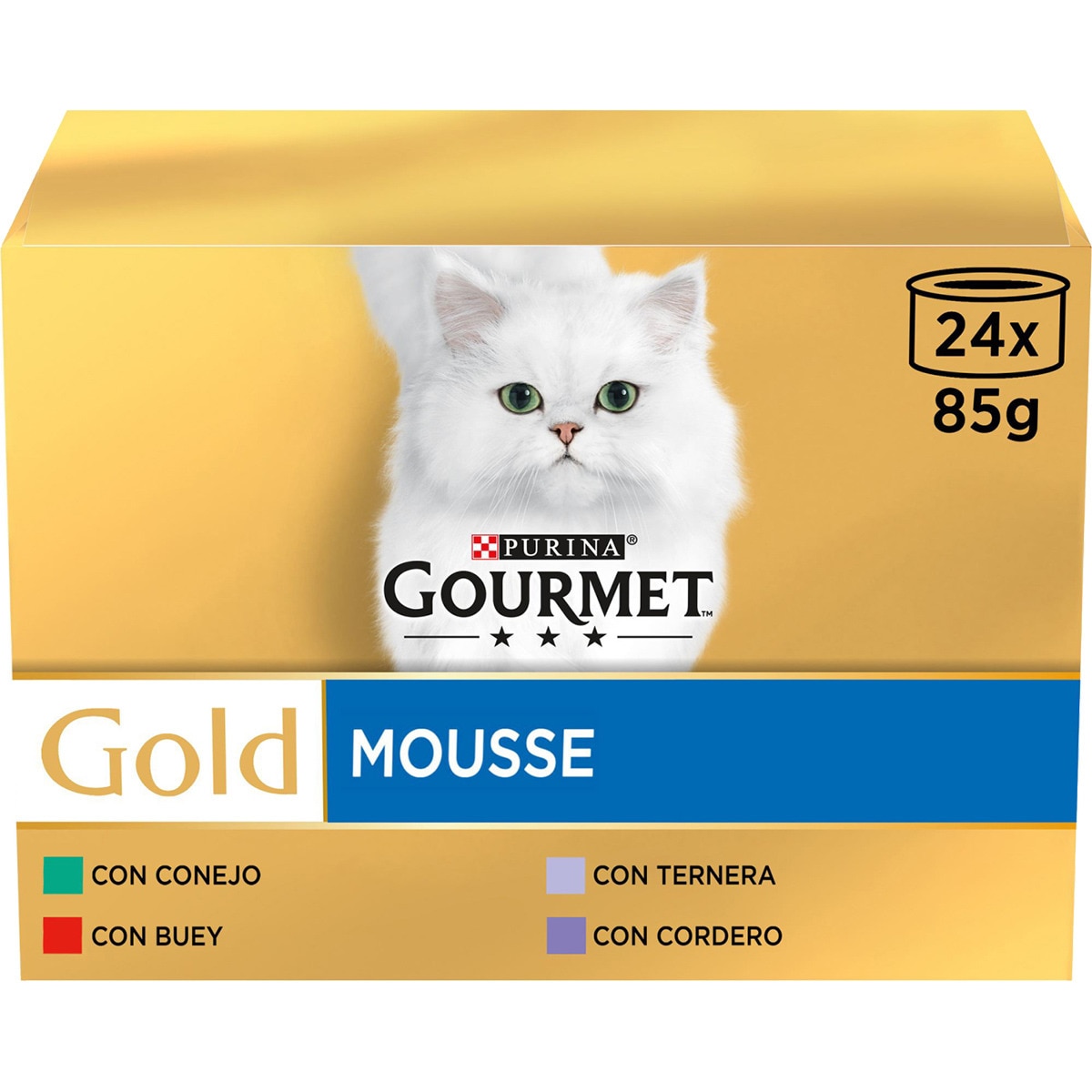 Gold Mousse comida húmeda para gatos carnes variadas 24 latas 85 g
