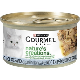 Nature's Creations comida húmeda para gatos con pescado, espinacas y arroz lata 85 g - Gourmet
