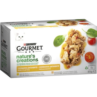 Nature's Creations comida húmeda para gatos con pollo y pavo 4 latas 85 g - Gourmet