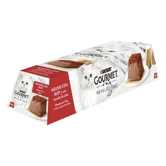 Revelations comida húmeda en mousse para gatos adultos con buey 4 envases 57 g - Gourmet