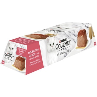 Revelations comida húmeda en mousse para gatos adultos con salmón 4 tarrinas 57 g - Gourmet