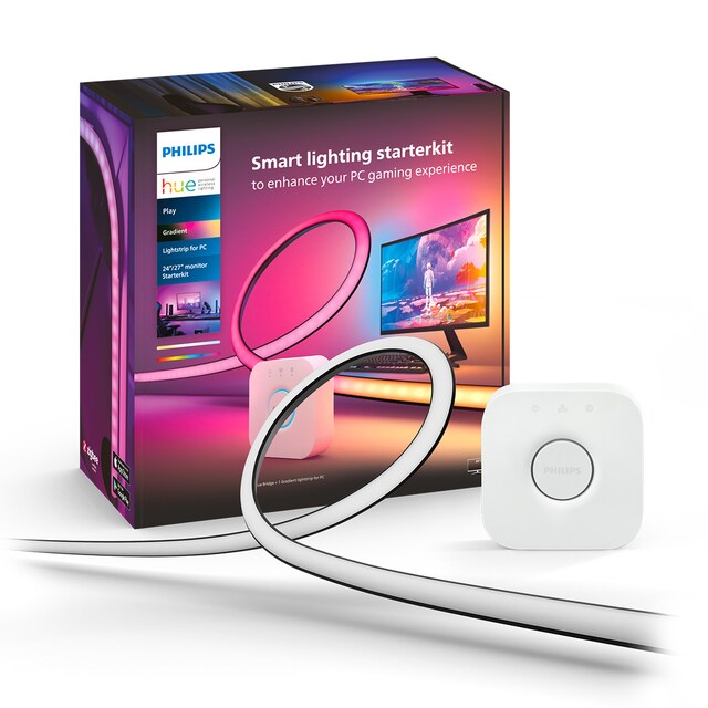 Imagem 0 de Kit inicial Philips Hue Play Gradient LED Strip Lights para PC - 24-27" + Hue Bridge