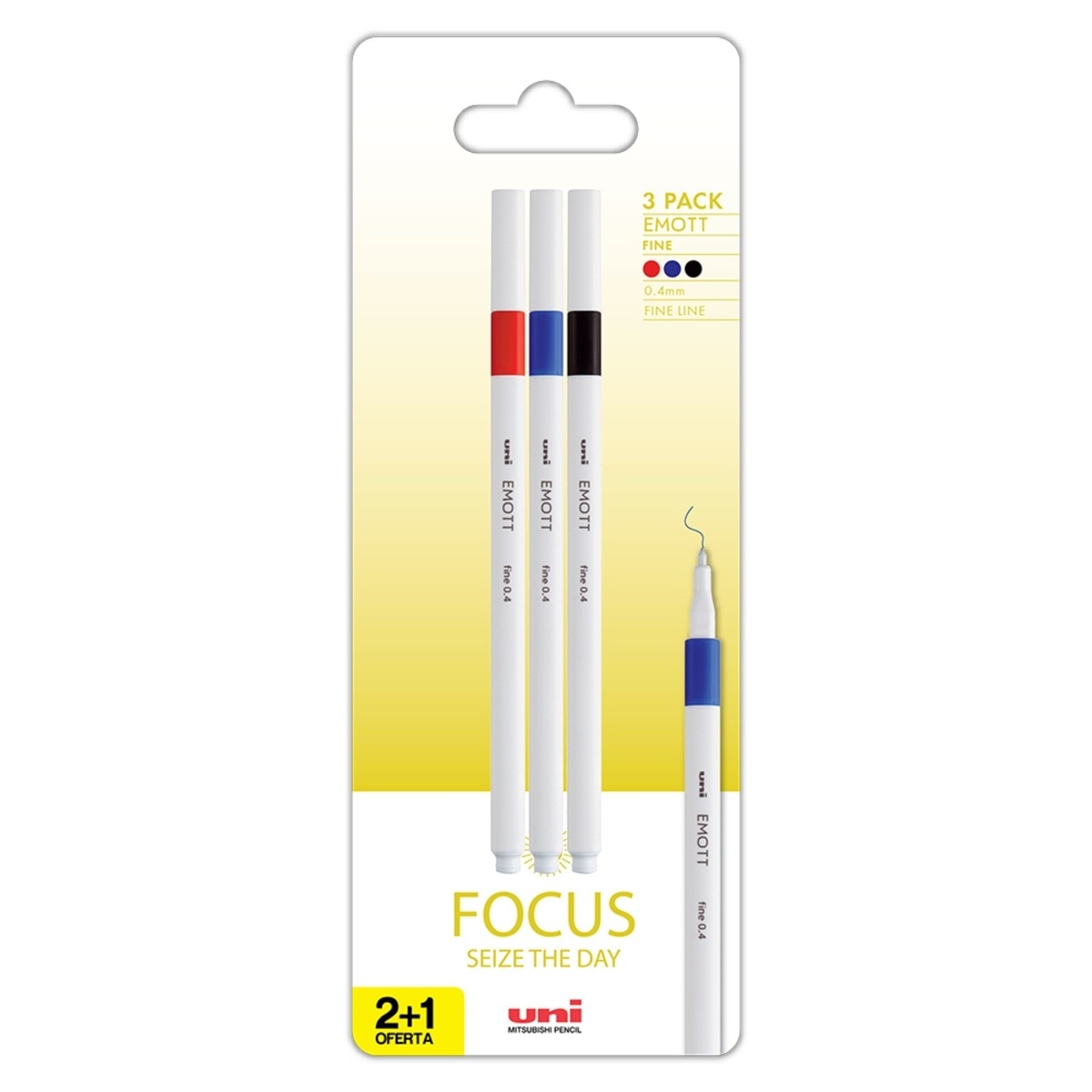 Imagem 0 de Blister 3 Marcadores Uni Ball Emott Focus Azul, Preto e Vermelho
