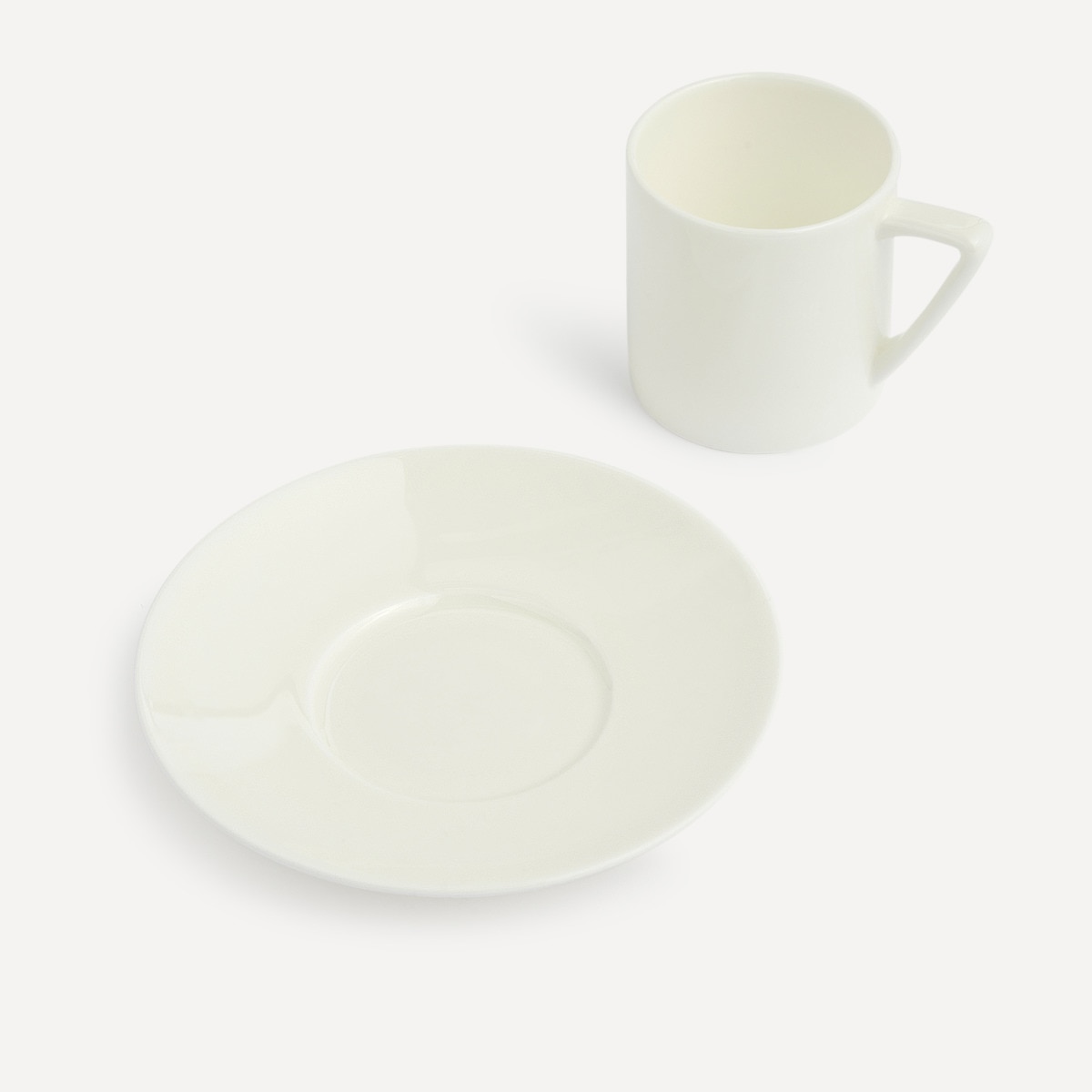 Chávena de Café com Prato Redondo com Alça Bone China Essential Branco-3