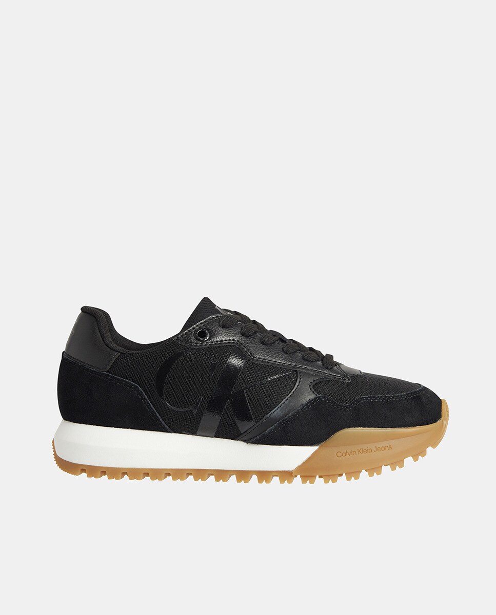 Sapatilhas Baixas de Running com Maxi Logótipo e Sola Dentada - Preto Preto-1