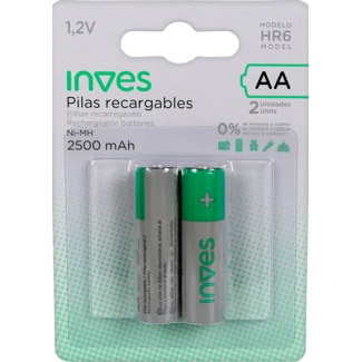 Pilhas Recarregáveis AA HR-6 embalagem 2 unidades - Inves