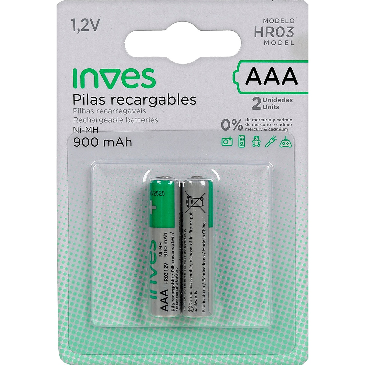 Pilas Recarregáveis AAA HR-3 embalagem 2 unidades