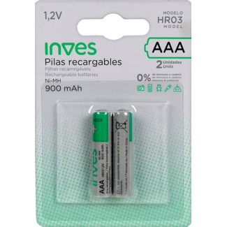 Pilas Recarregáveis AAA HR-3 embalagem 2 unidades - Inves