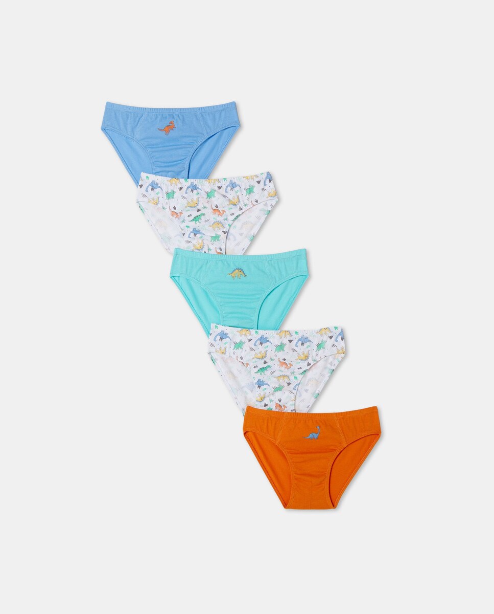 Lot de cinq caleçons à imprimé dinosaures