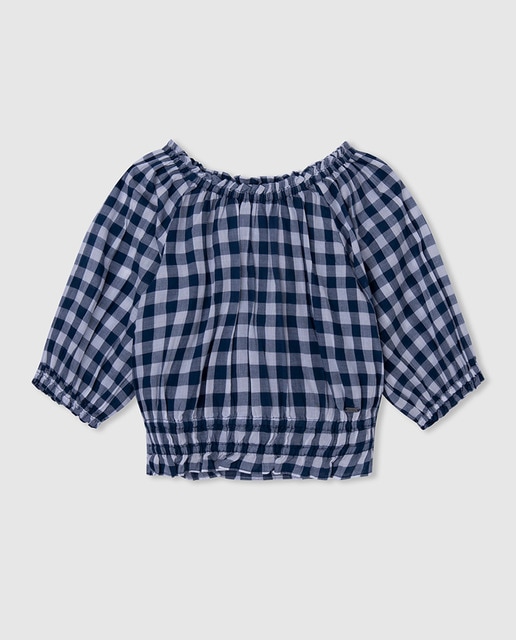 Imagen 0 de Blusa crop top de niña con estampado de cuadros