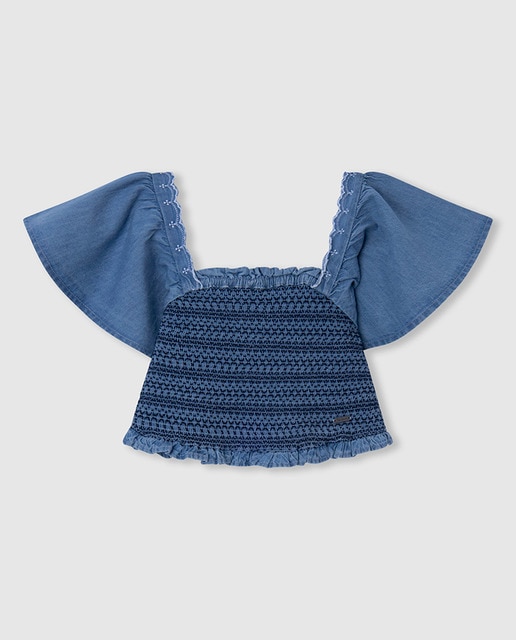 Imagen 0 de Blusa crop top de niña manga mariposa