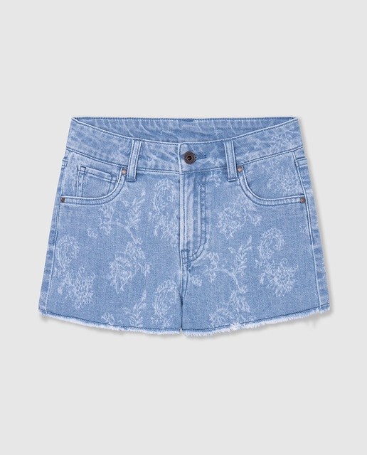 Imagen 0 de Short denim de niña con estampado láser floral