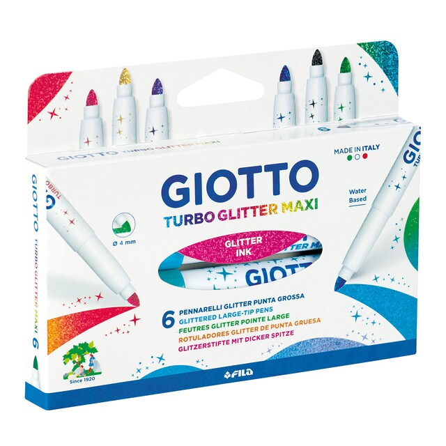 Imagen 0 de Pack 6 rotuladores súper lavables punta maxi turbo glitter GIOTTO multicolor