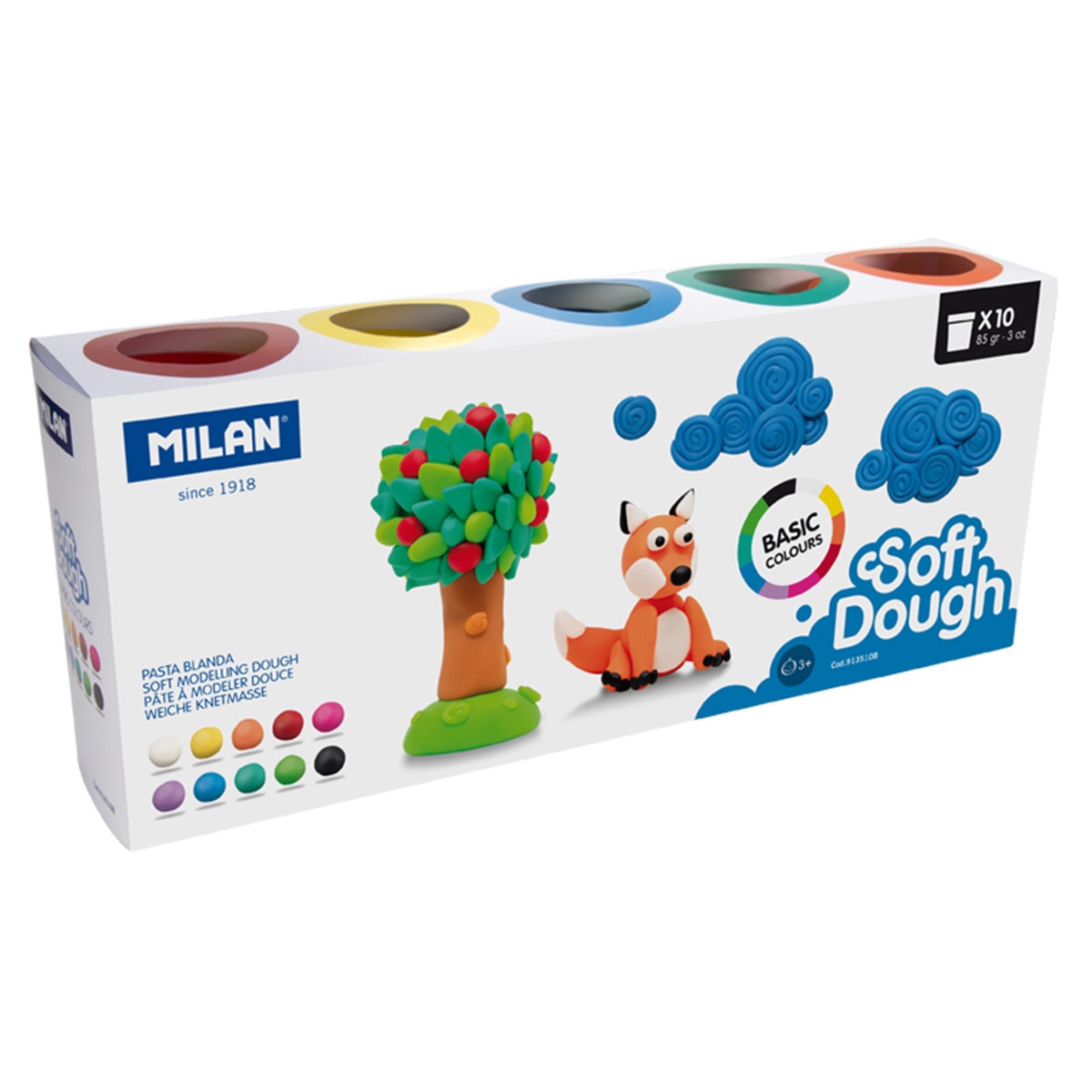 Caja de 10 botes de pasta blanda 85g Soft Dough Basic Colours MILAN multicolor Multicolor-1