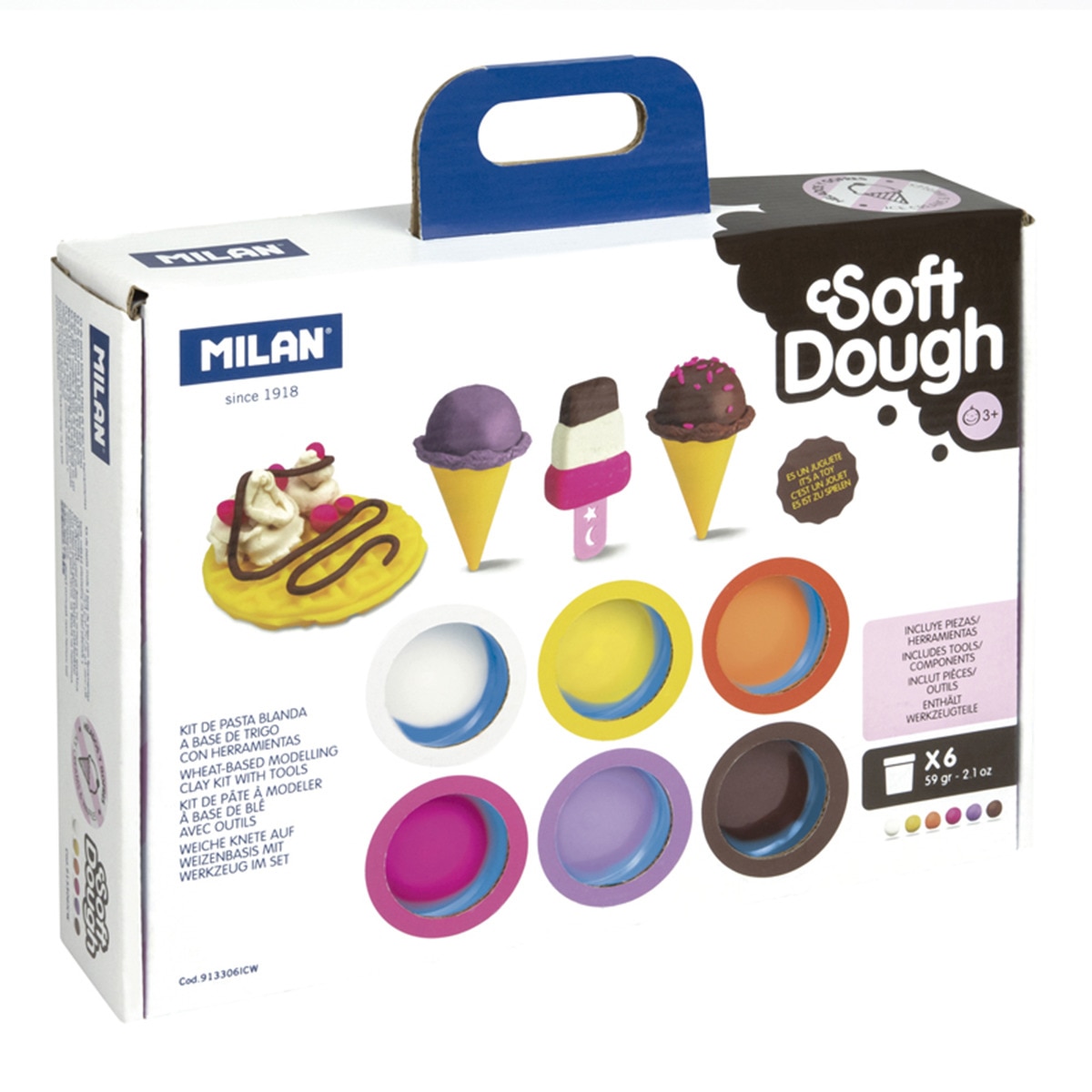 Maletín 6 botes de pasta blanda 59 g Soft Dough con herramientas Helados y gofres MILAN multicolor Multicolor-1
