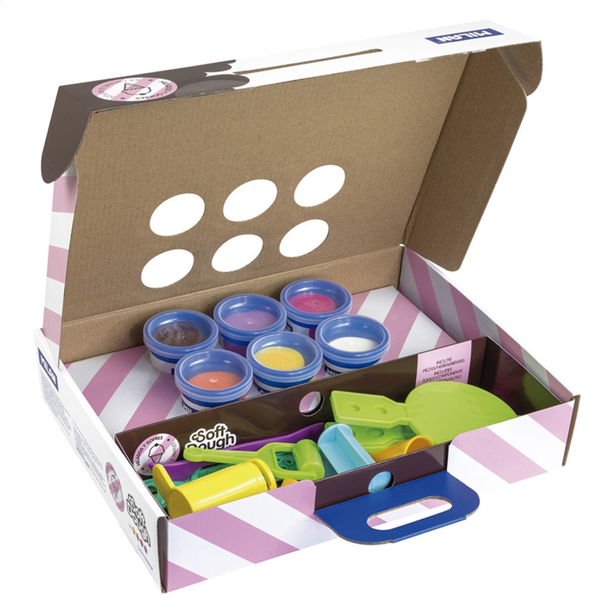 Maletín 6 botes de pasta blanda 59 g Soft Dough con herramientas Helados y gofres MILAN multicolor Multicolor-3