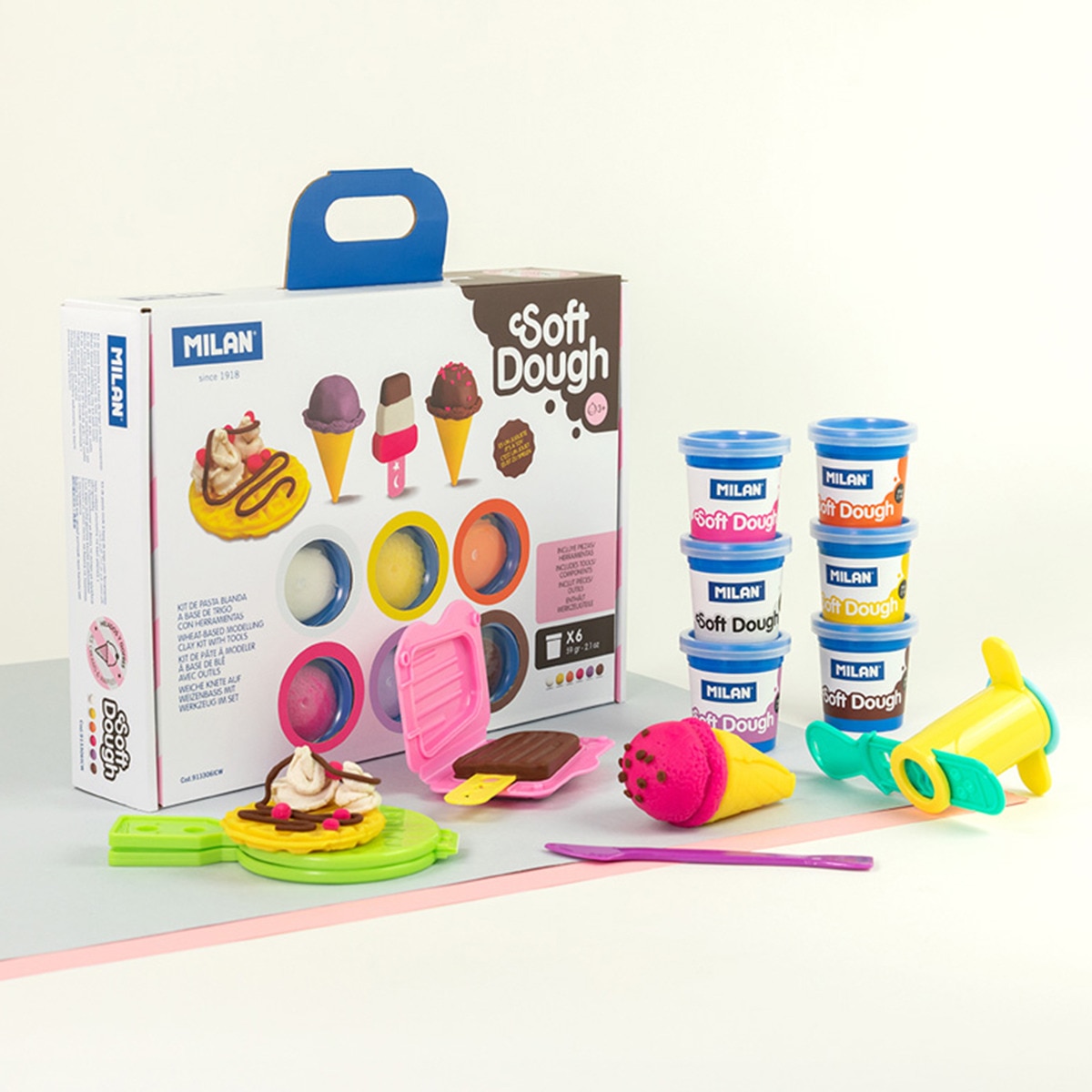 Maletín 6 botes de pasta blanda 59 g Soft Dough con herramientas Helados y gofres MILAN multicolor Multicolor-7