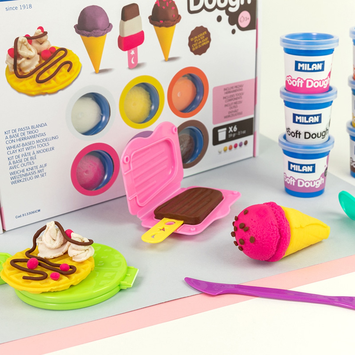 Maletín 6 botes de pasta blanda 59 g Soft Dough con herramientas Helados y gofres MILAN multicolor Multicolor-8