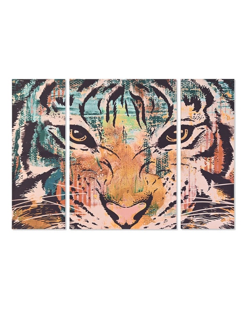 Imagen 0 de Cuadro set 3 lienzo mdf 140 x 3,8 x 100 tigre naranja