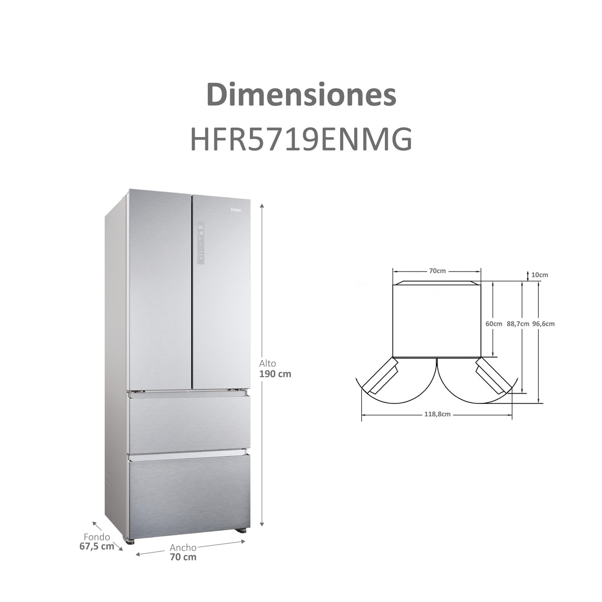 Frigorífico Americano Haier de 4 Portas Série 5 HFR5719ENMG No Frost MyZone Plus French Door 70 de 190 cm - Silver Inox-5