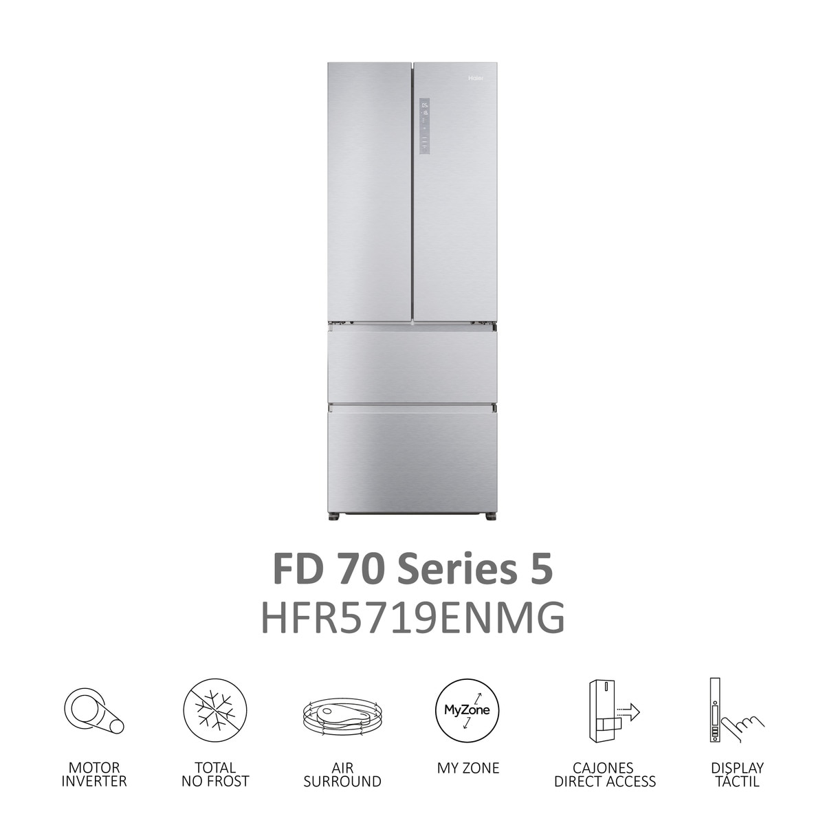 Frigorífico Americano Haier de 4 Portas Série 5 HFR5719ENMG No Frost MyZone Plus French Door 70 de 190 cm - Silver Inox-10