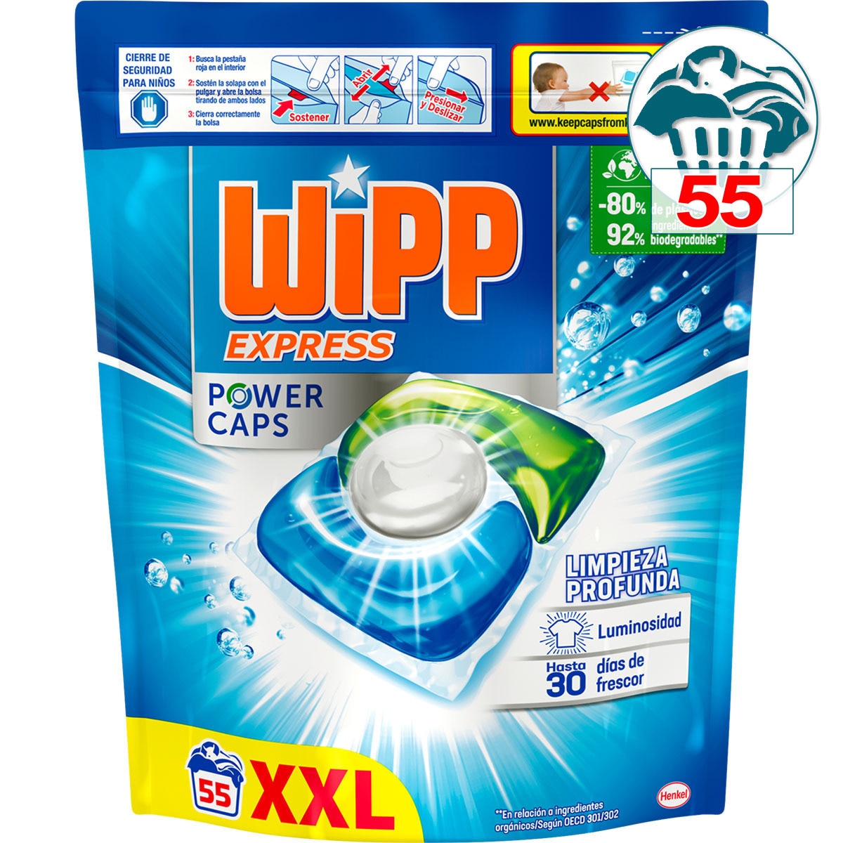 detergente cápsulas Power Caps Limpieza Profunda bolsa 55 capsulas