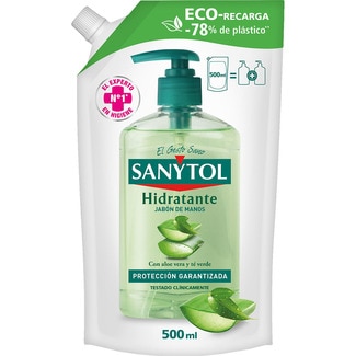 jabón de manos eco-recarga Hidratante con aloe vera y té verde recambio 500 ml - Sanytol