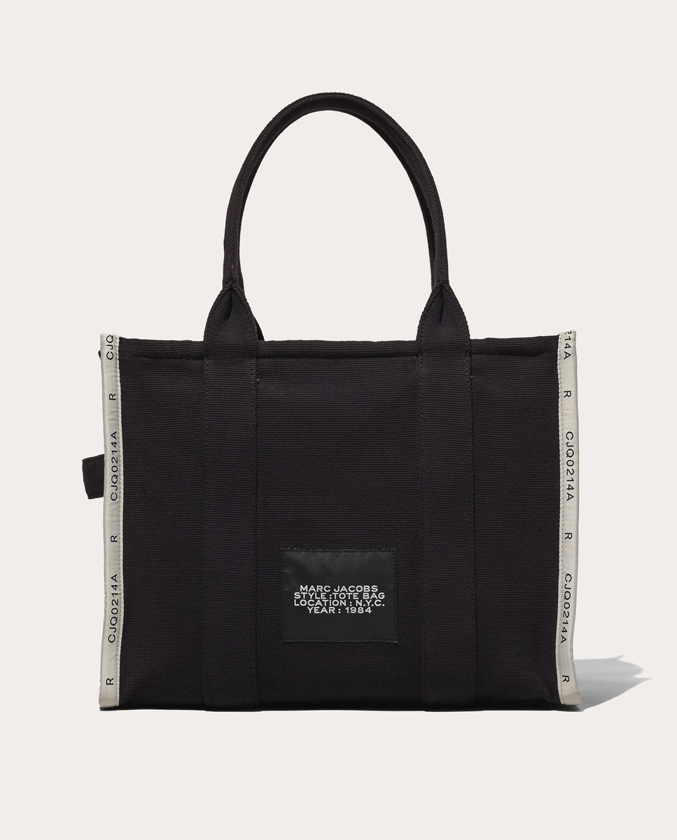 Mala Shopper Jacquard Tipo Tote Large em Tecido Preto-3