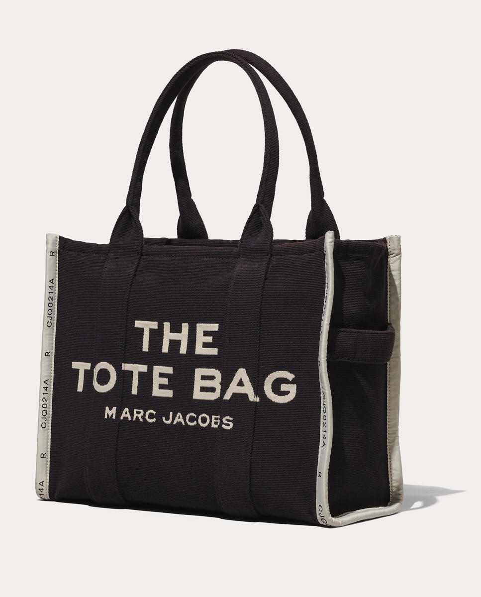 Mala Shopper Jacquard Tipo Tote Large em Tecido Preto-5