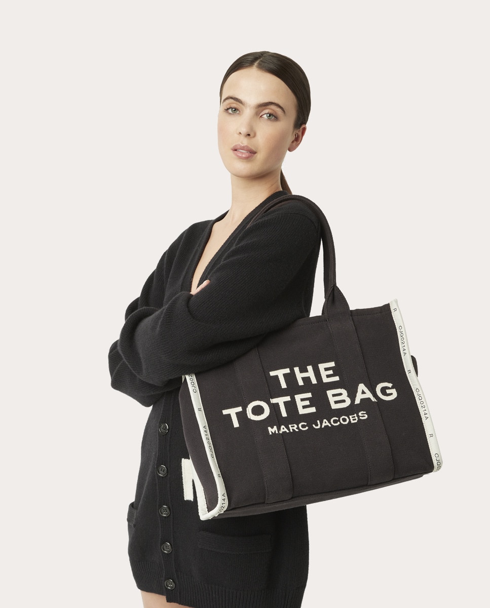 Mala Shopper Jacquard Tipo Tote Large em Tecido Preto-2