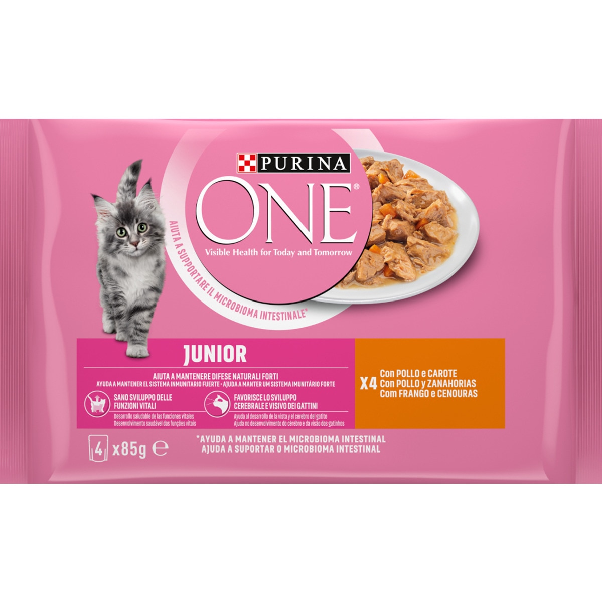 One Alimento Húmido para Gato Júnior de Frango Pack 4 unidades embalagem 340 g