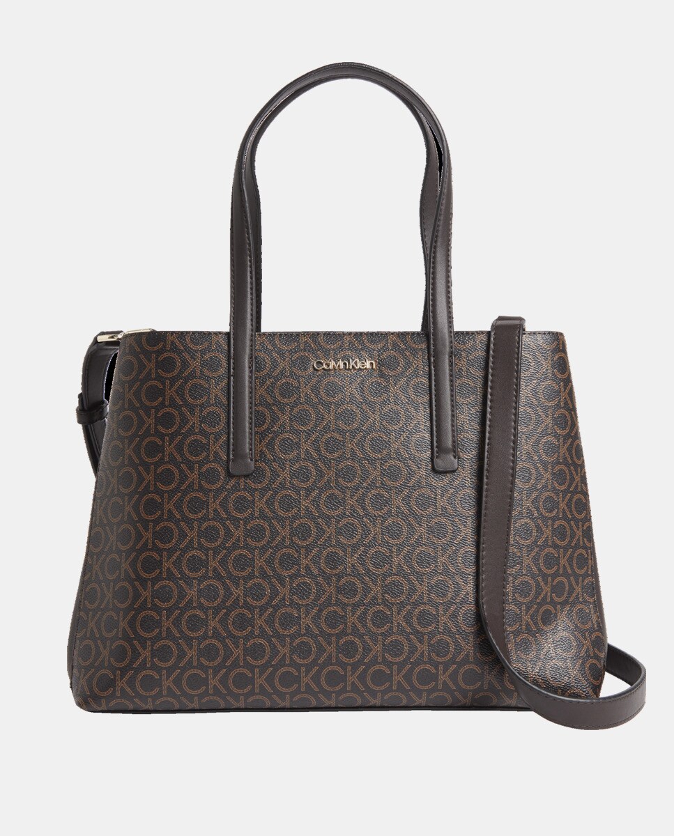 Sac tote bimatière en polyester recyclé foncé à imprimé monogramme